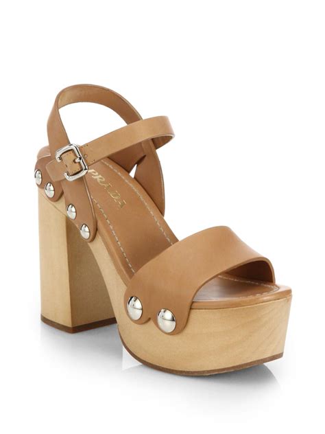 prada tan sandals|Prada heeled sandals.